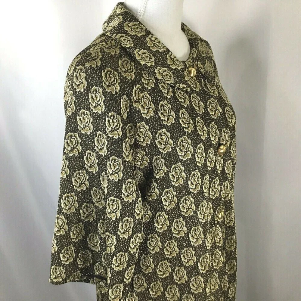 Vtg Dressing Gown Timely Fashions Womens Sz 14 Kimono Robe Gold Black 3/4 Sleeve